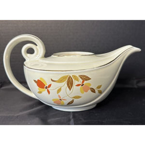 Hall-Autumn Leaf, Aladdin Teapot Orange/Yellow Flowers Brown &Tan Leaves VTG